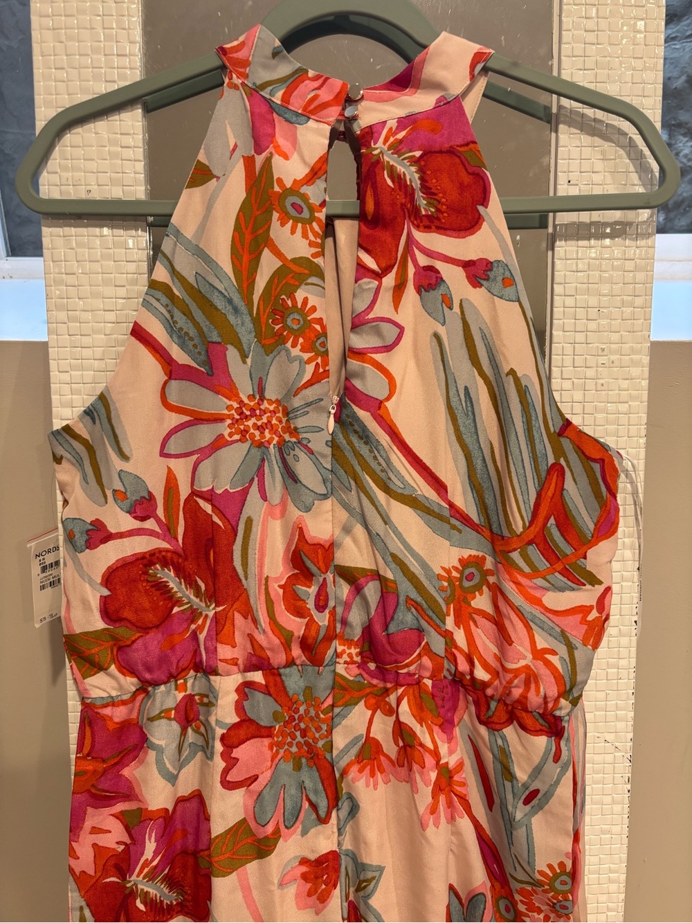 NWT Nordstrom Floral Halter Midi Dress in Pink, Coral and Green - Picture 5 of 7